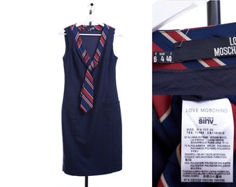 MOSCHINO Marineblau Schurwolle Hals Krawatte Nadelstreifen Kleid USA 4 GB 8
