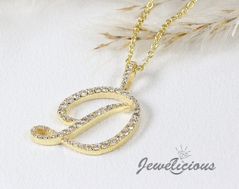 D Initial Letter Pendant - Natural Diamonds - Solid 10K Yellow Gold - Diamond Initial Pendant _Sold Without Chain