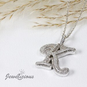 K Initial Letter Double Layer Pendant Natural Diamonds Solid 10K White Gold Diamond Initial Pendant Sold Without Chain image 1