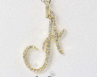 A Initial Letter Pendant - Natural Diamonds - Solid 10K Yellow Gold - Diamond Initial Pendant - Sold Without Chain