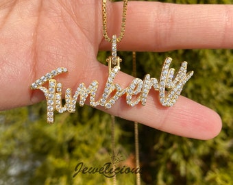 Custom Made 3D Name Pendant - Natural or Lab Diamonds Available in 10K and 14K Solid Gold w/o chain, 'Timberly' font, Handmade in USA.