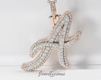 A Large Initial Letter Double Layer Pendant - Natural Diamonds - Solid 10K Two Tone Gold - Diamond Initial Pendant  - Sold Without Chain