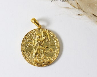 Aquarius Zodiac Coin Necklace/ Aquarius Horoscope Medallion/Unique Aquarius Round Pendant 14K Solid Gold, sold without chain.