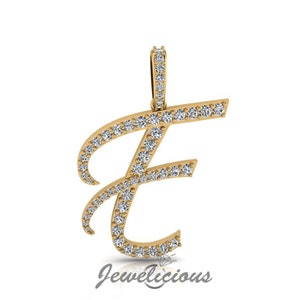 Pingente com inicial de diamante - Pingente com letra inicial E personalizado - Diamantes naturais - Disponível em ouro maciço 10K e 14K em todas as cores douradas - Estilo 1