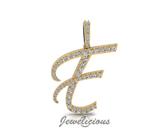 Diamond Initial Pendant - Custom E Initial Letter Pendant - Natural Diamonds - Available in 10K and 14K Solid Gold all gold colors - Style 1