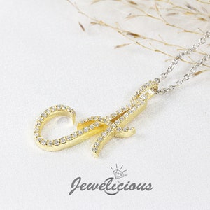 Pingente com inicial de diamante - Pingente com letra inicial personalizado - Diamantes naturais - Disponível em ouro maciço 10K e 14K em todas as cores douradas - Estilo 1