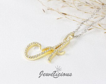 Diamond Initial Pendant - Custom A Initial Letter Pendant - Natural Diamonds - Available in 10K and 14K Solid Gold all gold colors - Style 1