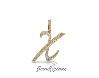 Diamond Initial X Pendant: 10K/14K Solid Gold Letter Charm, Natural Diamonds, Custom Made, All Gold Colors, Style 3