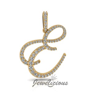 Pingente com inicial de diamante - Pingente com letra inicial E personalizado - Diamantes naturais - Disponível em ouro maciço 10K e 14K em todas as cores douradas - Estilo 3