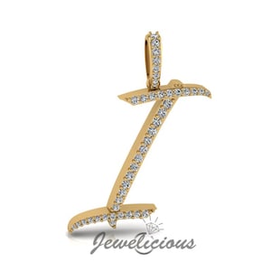 Pingente com inicial de diamante - Pingente com letra inicial I personalizado - Diamantes naturais - Disponível em ouro maciço 10K e 14K em todas as cores douradas - Estilo 4