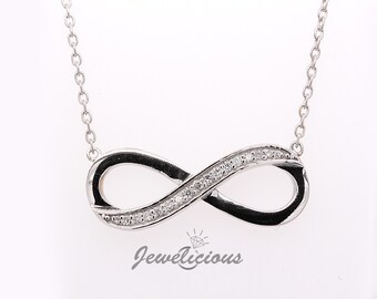 Gorgeous 0.18 CT Natural Round Diamonds Infinity Necklace Chain in 14k White Gold, Birthday - Anniversary - Christmas Gift