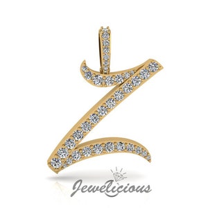 Pingente com inicial de diamante - Pingente com letra inicial Z personalizado - Diamantes naturais - Disponível em ouro maciço 10K e 14K em todas as cores douradas - Estilo 1