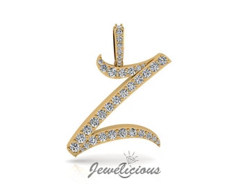 Diamond Initial Pendant - Custom Z Initial Letter Pendant - Natural Diamonds - Available in 10K and 14K Solid Gold all gold colors - Style 1