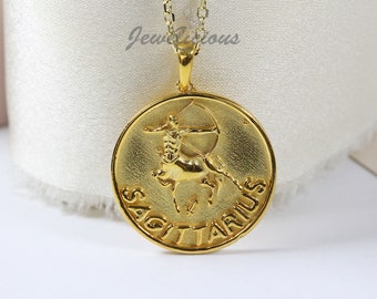 10k / 14k Solid Gold Sagittarius Zodiac Pendant / Horoscope Sign Medallion/ Sagittarius Coin Pendant, sold without chain.