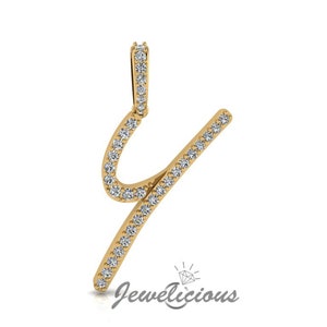 Pingente com inicial de diamante - Pingente com letra inicial Y personalizado - Diamantes naturais - Disponível em ouro maciço 10K e 14K em todas as cores douradas - Estilo 3