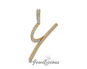Diamond Initial Pendant - Custom Y Initial Letter Pendant - Natural Diamonds - Available in 10K and 14K Solid Gold all gold colors - Style 3