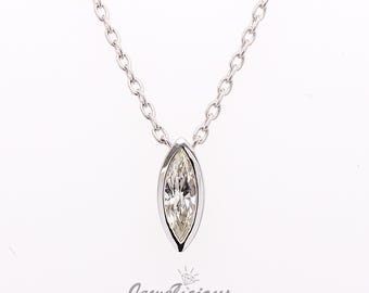 Gorgeous 0.40 CT Natural Marquise Diamond Bezel Solitaire Pendant on 14k White Gold Chain, Birthday - Anniversary - Christmas Gift