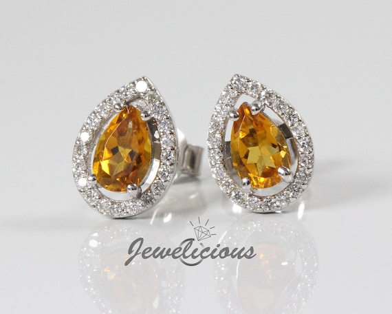 Natural Citrine Pear Cut 14k Yellow Gold Stud Earrings  14k Solid Yellow Gold Pear Stud Earrings with Citrine Gemstone main image 1
