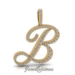 Pingente com inicial de diamante - Pingente com letra inicial B personalizado - Diamantes naturais - Disponível em ouro maciço 10K e 14K em todas as cores douradas - Estilo 2