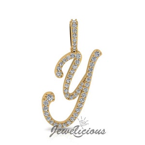 Pingente com inicial de diamante - Pingente com letra inicial Y personalizado - Diamantes naturais - Disponível em ouro maciço 10K e 14K em todas as cores douradas - Estilo 1