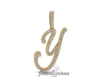 Diamond Initial Pendant - Custom Y Initial Letter Pendant - Natural Diamonds - Available in 10K and 14K Solid Gold all gold colors - Style 1