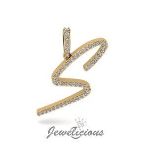 Pingente com inicial de diamante - Pingente com letra inicial S personalizado - Diamantes naturais - Disponível em ouro maciço 10K e 14K em todas as cores douradas - Estilo 2