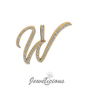 Pingente com inicial de diamante - Pingente com letra inicial W personalizado - Diamantes naturais - Disponível em ouro maciço 10K e 14K em todas as cores douradas - Estilo 2