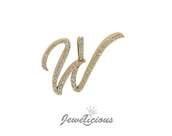Diamond Initial Pendant - Custom W Initial Letter Pendant - Natural Diamonds - Available in 10K and 14K Solid Gold all gold colors - Style 2