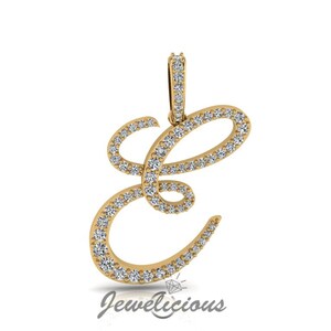 Pingente com inicial de diamante - Pingente com letra inicial E personalizado - Diamantes naturais - Disponível em ouro maciço 10K e 14K em todas as cores douradas - Estilo 2