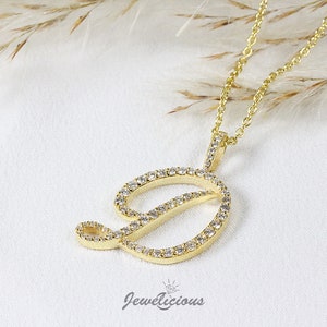Pingente com inicial de diamante - Pingente com letra inicial D personalizado - Diamantes naturais - Disponível em ouro maciço 10K e 14K em todas as cores douradas - Estilo 3
