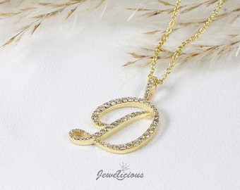 Diamond Initial Pendant - Custom D Initial Letter Pendant - Natural Diamonds - Available in 10K and 14K Solid Gold all gold colors - Style 3