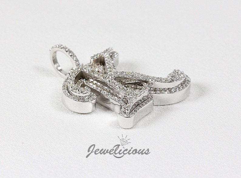 K Initial Letter Double Layer Pendant Natural Diamonds Solid 10K White Gold Diamond Initial Pendant Sold Without Chain image 6