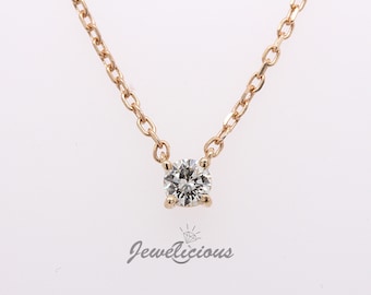 Gorgeous 0.42 CT Natural Round Diamond 4 Prong Solitaire Pendant on 14k Yellow Gold Chain, Birthday - Anniversary - Christmas Gift