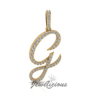 Pingente com inicial de diamante - Pingente com letra inicial G personalizado - Diamantes naturais - Disponível em ouro maciço 10K e 14K em todas as cores douradas - Estilo 3