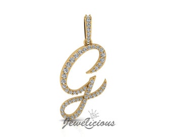 Diamond Initial Pendant - Custom G Initial Letter Pendant - Natural Diamonds - Available in 10K and 14K Solid Gold all gold colors - Style 3
