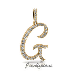 Pingente com inicial de diamante - Pingente com letra inicial G personalizado - Diamantes naturais - Disponível em ouro maciço 10K e 14K em todas as cores douradas - Estilo 4