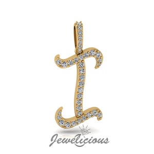 Pingente com inicial de diamante - Pingente com letra inicial I personalizado - Diamantes naturais - Disponível em ouro maciço 10K e 14K em todas as cores douradas - Estilo 2