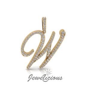 Pingente com inicial de diamante - Pingente com letra inicial W personalizado - Diamantes naturais - Disponível em ouro maciço 10K e 14K em todas as cores douradas - Estilo 1
