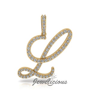 Pingente com inicial de diamante - Pingente com letra inicial L personalizado - Diamantes naturais - Disponível em ouro maciço 10K e 14K em todas as cores douradas - Estilo 3