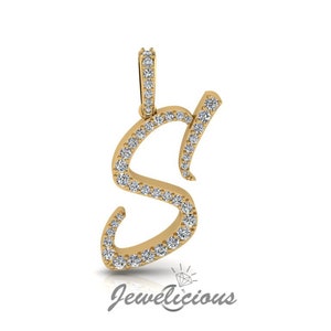 Pingente com inicial de diamante - Pingente com letra inicial S personalizado - Diamantes naturais - Disponível em ouro maciço 10K e 14K em todas as cores douradas - Estilo 5