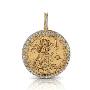 Aquarius Zodiac Coin Necklace/ Aquarius Horoscope Medallion/Unique Aquarius Round Pendant with Diamonds 14K Solid Gold, Sold Without Chain