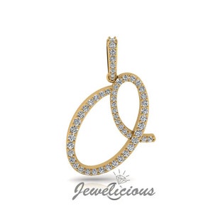 Pingente com inicial de diamante - Pingente com letra inicial O personalizado - Diamantes naturais - Disponível em ouro maciço 10K e 14K em todas as cores douradas - Estilo 4