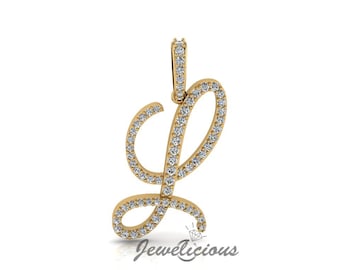 Diamond Initial Pendant - Custom L Initial Letter Pendant - Natural Diamonds - Available in 10K and 14K Solid Gold all gold colors - Style 2