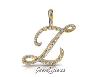 Diamond Initial Pendant - Custom Z Initial Letter Pendant - Natural Diamonds - Available in 10K and 14K Solid Gold all gold colors - Style 3