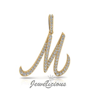 Pingente com inicial de diamante - Pingente com letra inicial M personalizado - Diamantes naturais - Disponível em ouro maciço 10K e 14K em todas as cores douradas - Estilo 3