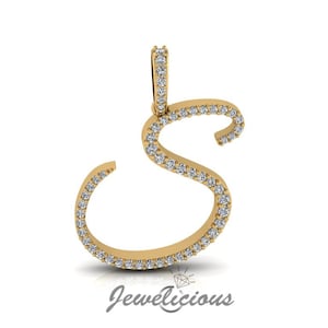 Pingente com inicial de diamante - Pingente com letra inicial S personalizado - Diamantes naturais - Disponível em ouro maciço 10K e 14K em todas as cores douradas - Estilo 3