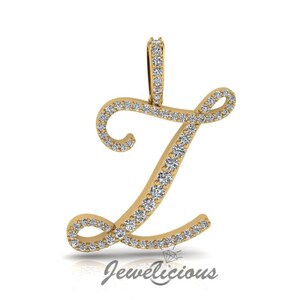 Pingente com inicial de diamante - Pingente com letra inicial Z personalizado - Diamantes naturais - Disponível em ouro maciço 10K e 14K em todas as cores douradas - Estilo 2