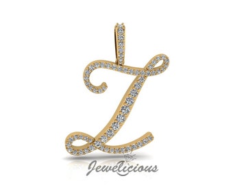 Diamond Initial Pendant - Custom Z Initial Letter Pendant - Natural Diamonds - Available in 10K and 14K Solid Gold all gold colors - Style 2