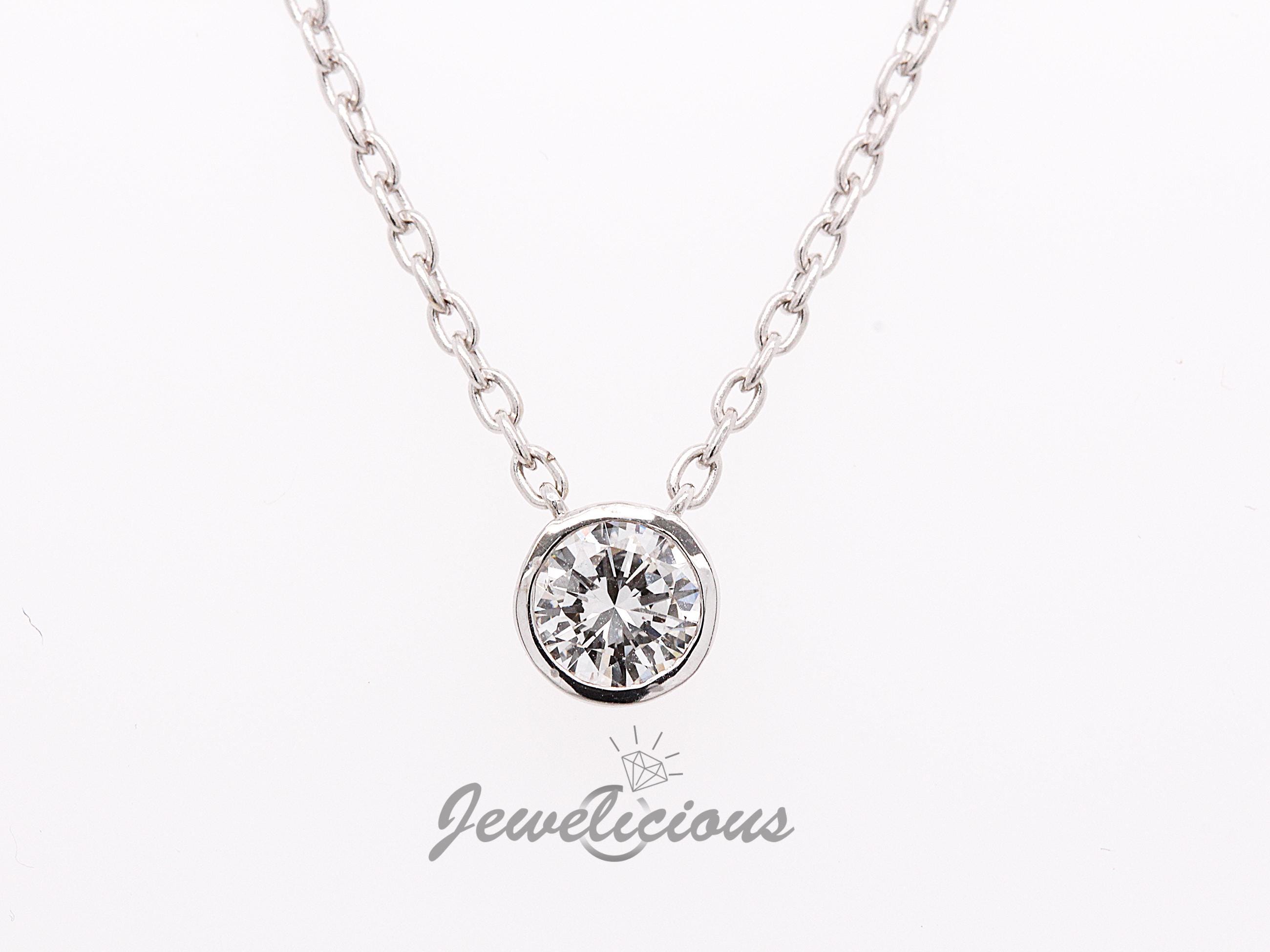 Gorgeous 0.45 CT Natural Round Diamond Bezel Solitaire Pendant on 14k White Gold Chain, Birthday - Anniversary - Christmas Gift