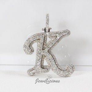 K Initial Letter Double Layer Pendant Natural Diamonds Solid 10K White Gold Diamond Initial Pendant Sold Without Chain image 2